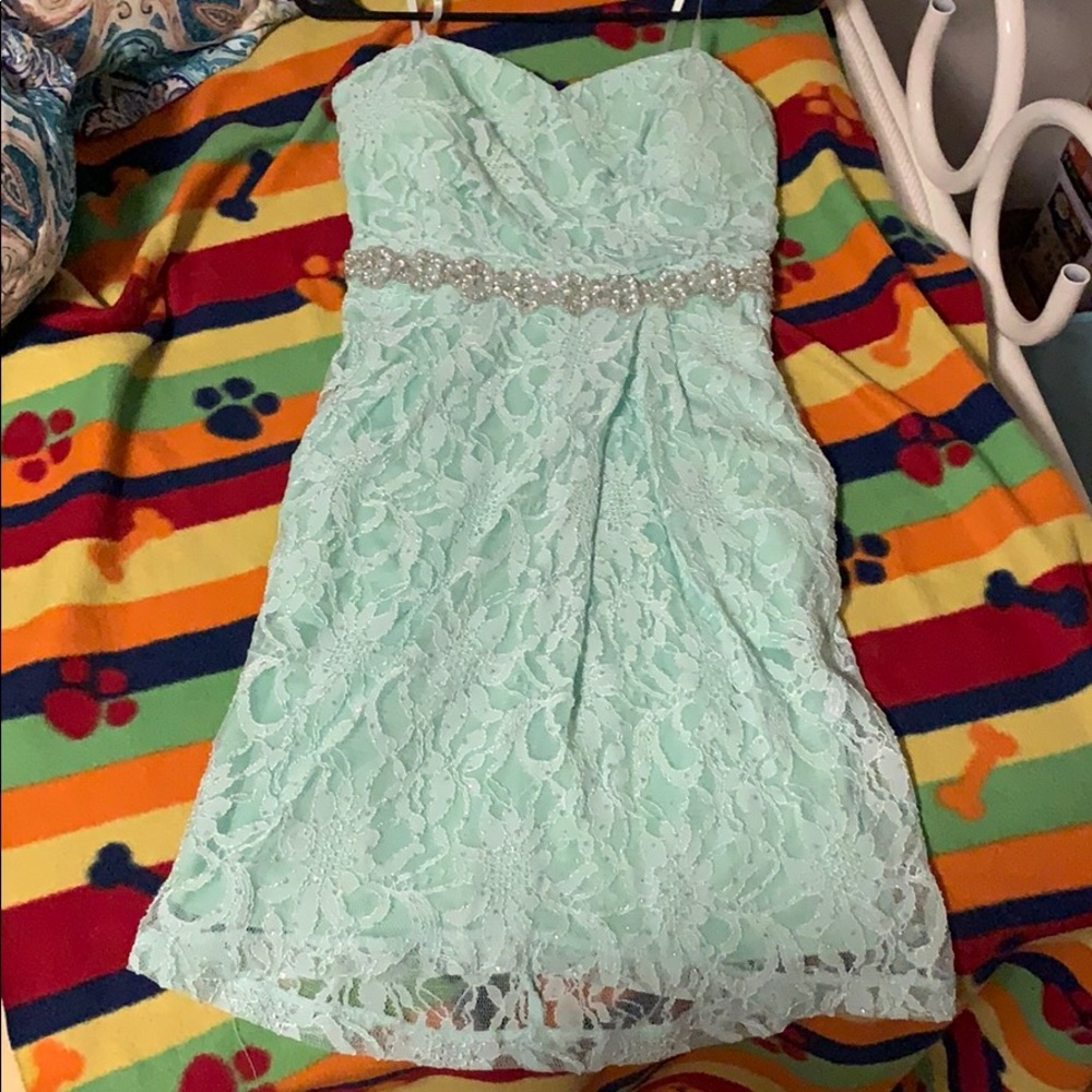 Strapless Mint Laced Dress from David’s Bridal